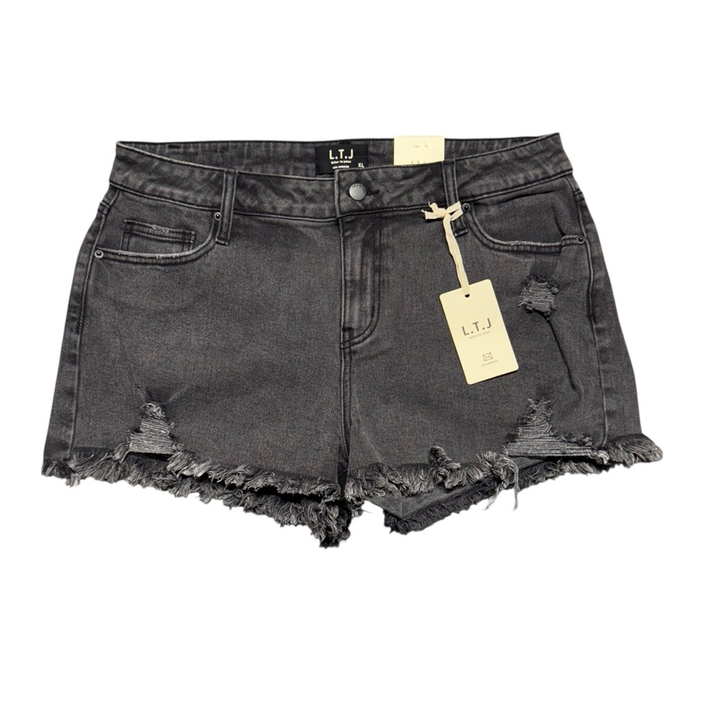 Letter To Juliet Acid Black Wash Gray Distressed Jean Short NWT Womens XL Casual